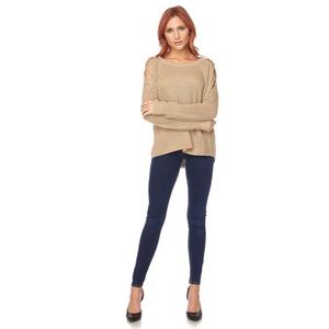 ***SOLD***Khaki knit Cold Shoulder Sweater